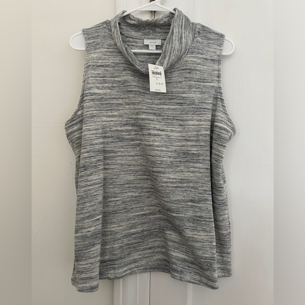 Large JJill sleeveless jersey top NWT CreamMulti mock-Turtleneck